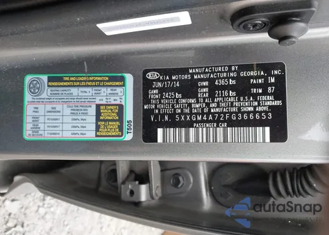 2015 Kia Optima Lx z USA, uszkodzony, nr VIN 5XXGM4A72FG366653